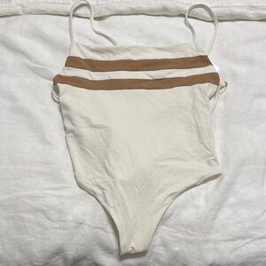 L*SPACE Cream and Brown Striped Swimsuit